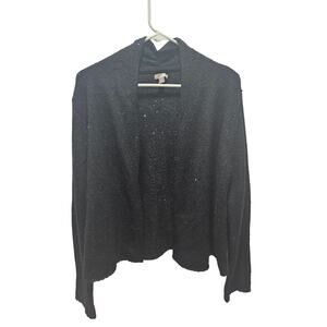 J Jill Black Open Front Knit Cardigan Subtle Sequin Holiday Womens Petite L